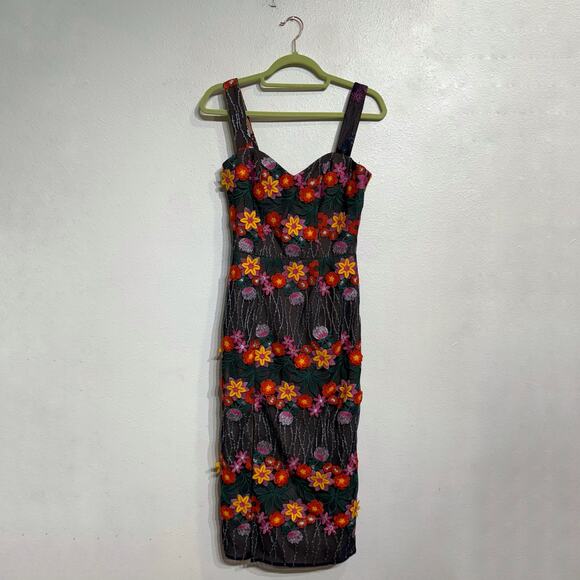 Dress The Population Floral 3D Embroidered Midi Sheath Dress Sz XS NWOT - Picture 1 of 9